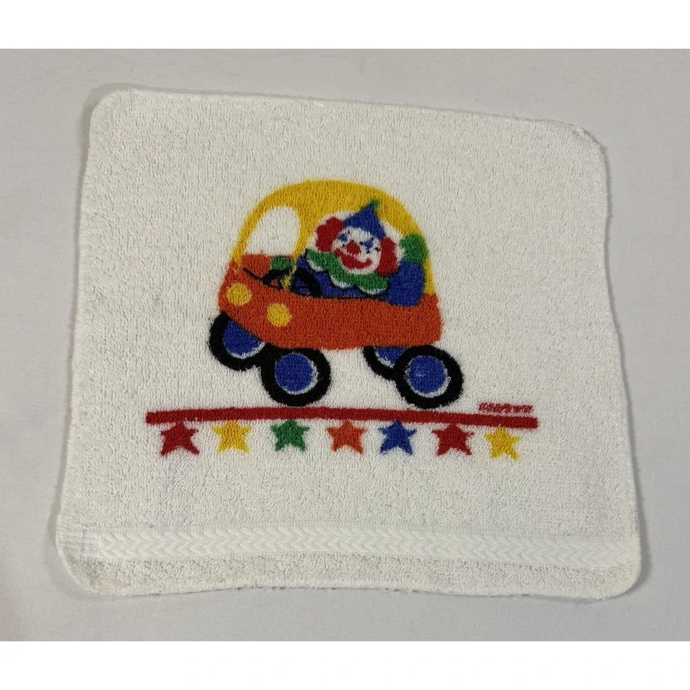 Circus Clowns Vintage R.A. BRIGGS Bath Towel Hand Towel Washcloth Set 1980's